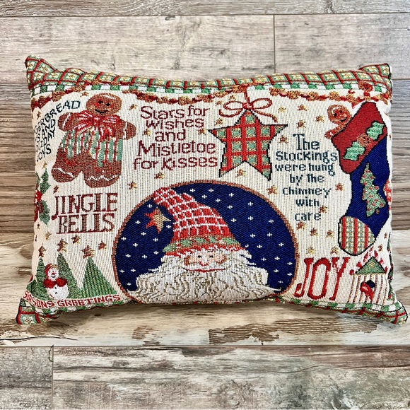 Vtg Set (2) Double Side Reversible Tapestry Christmas Throw Pillows 18x12” Plaid - Picture 2 of 14